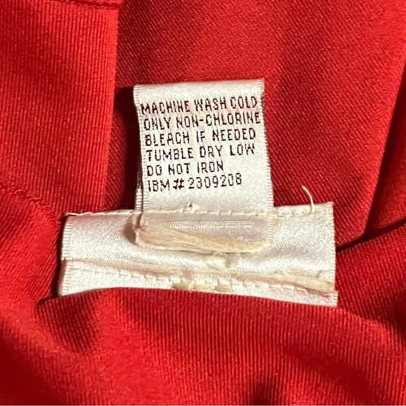 Vintage 90s 3X Red Silky Satin Flowy Ruched Bow Top with V Neck Flared Sleeves - Picture 9 of 10